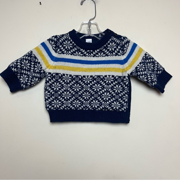 VINTAGE NWT ‘04 Baby Gap 3 months Lined Lambs wool sweater blue fair isle - Picture 2 of 12